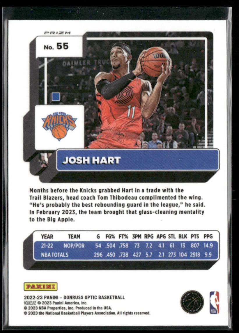 Josh Hart 2022-23 Donruss Optic Holo #55 New York Knicks