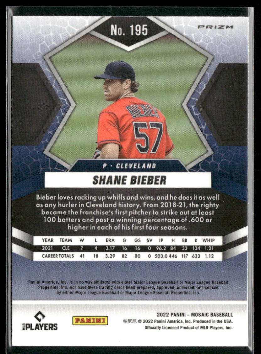 Shane Bieber 2022 Panini Mosaic Reactive Orange Mosaic #195 Cleveland Guardians
