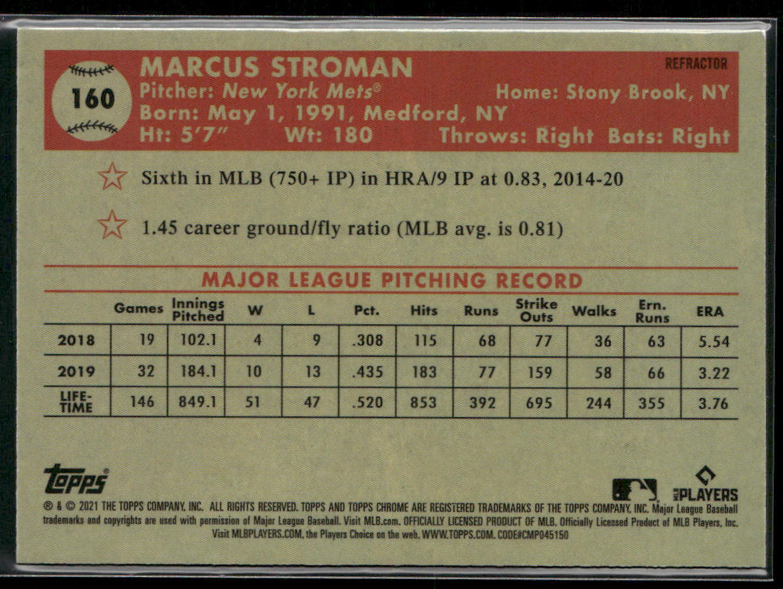 Marcus Stroman 2021 Topps Chrome Platinum Anniversary Refractor #160 Mets