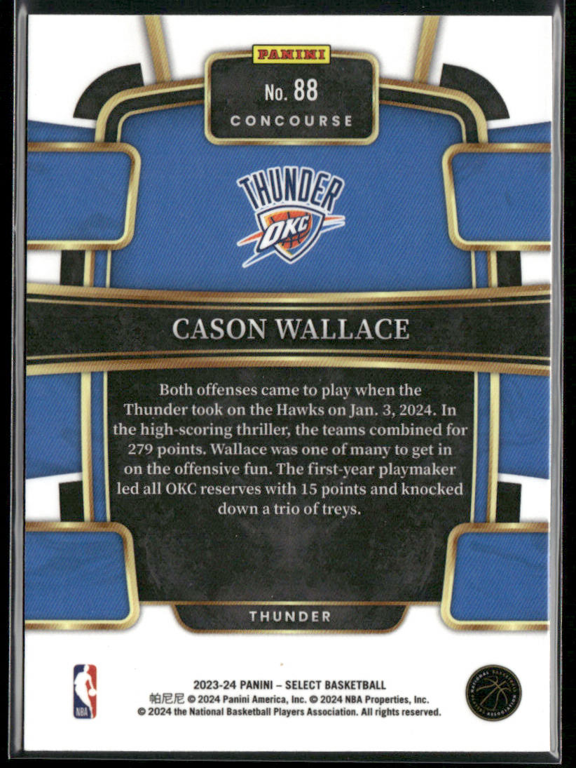 Cason Wallace 2023-24 Panini Select Blue (Retail Base) #88 RC Thunder