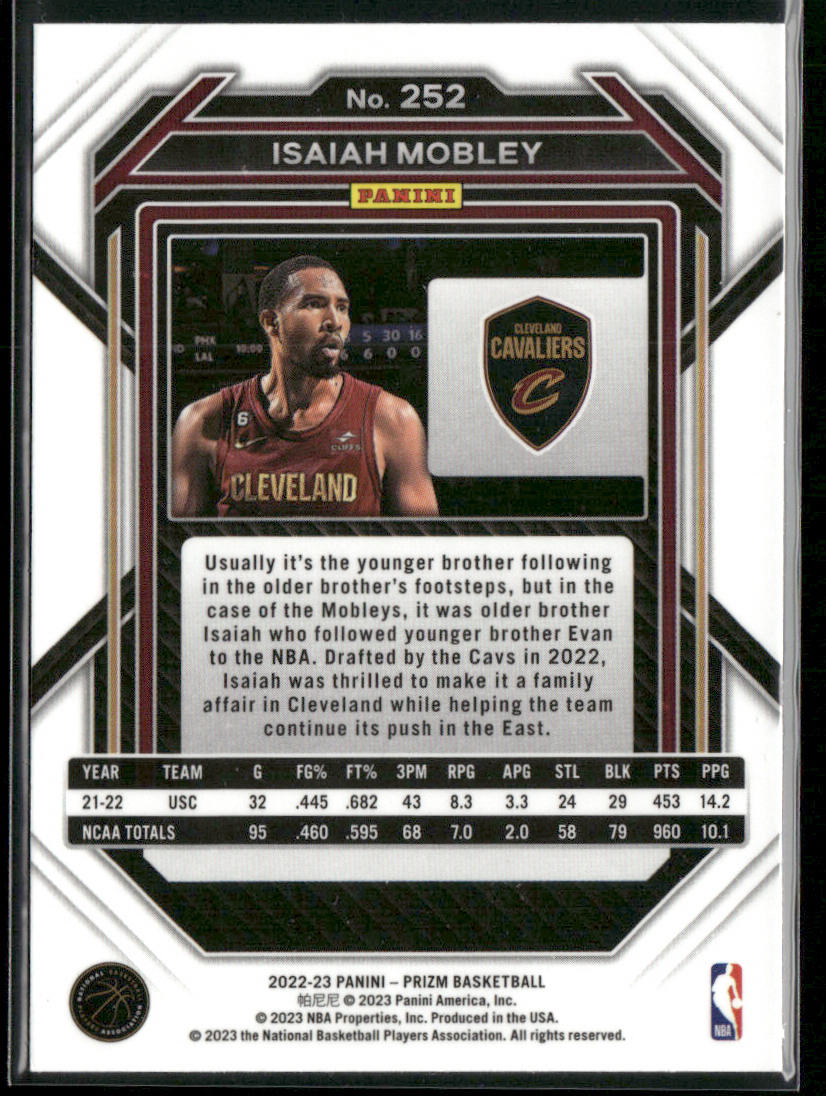 Isaiah Mobley 2022-23 Panini Prizm #252 RC Cleveland Cavaliers