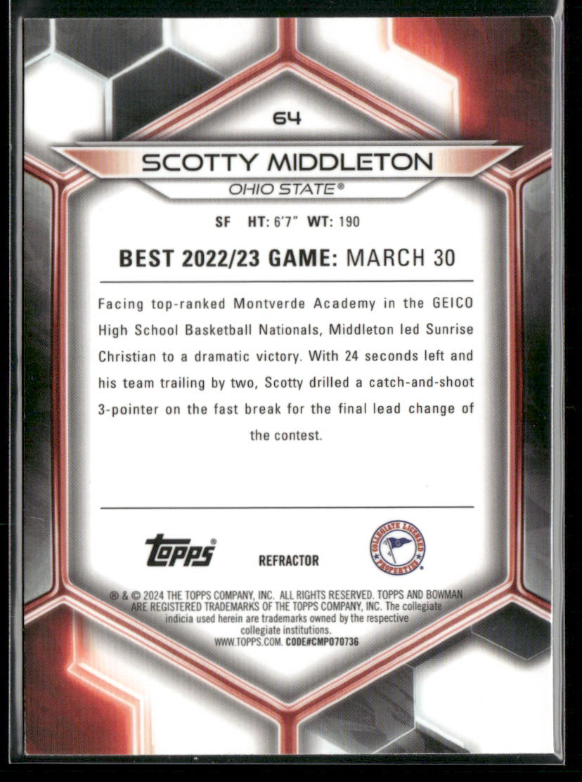 Scotty Middleton 2023-24 Bowman University Best Refractor #64 Buckeyes