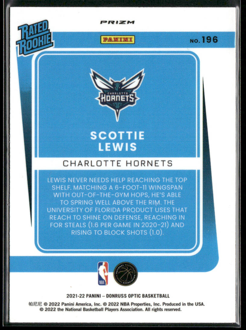Scottie Lewis 2021-22 Donruss Optic Holo #196 RC Charlotte Hornets