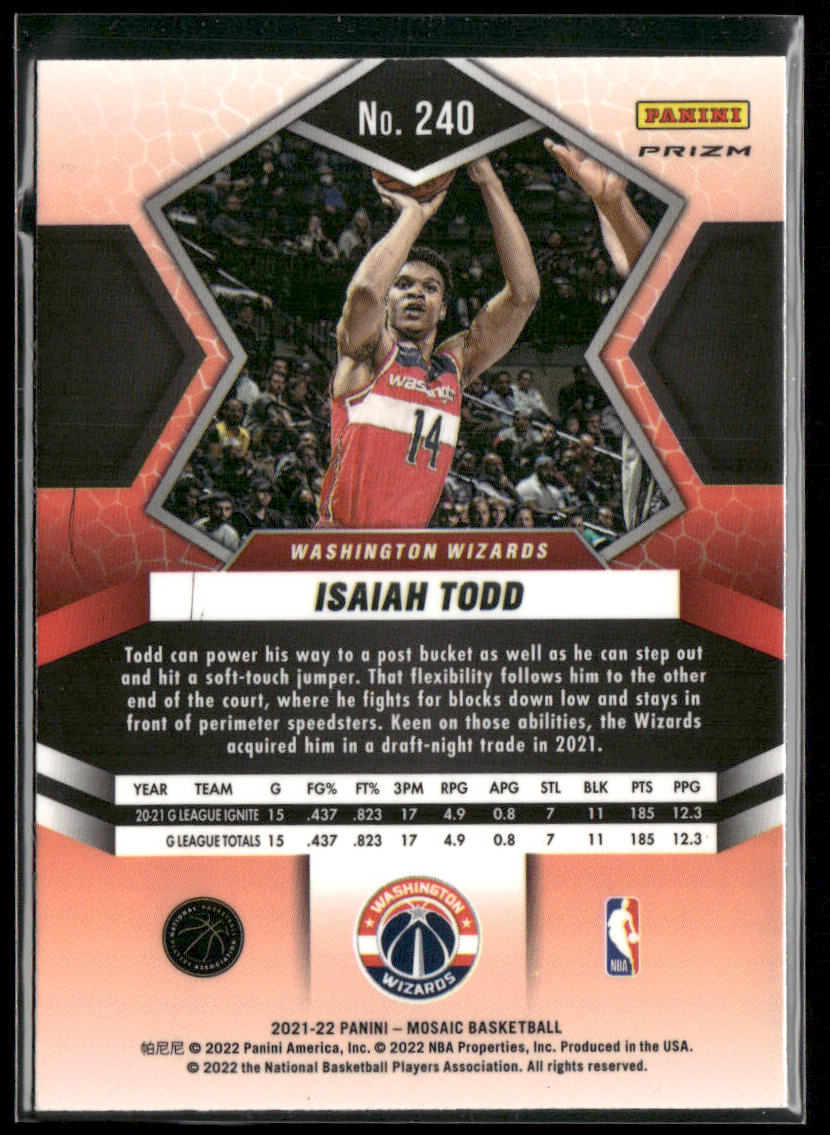 Isaiah Todd 2021-22 Panini Mosaic Silver #240 RC Washington Wizards