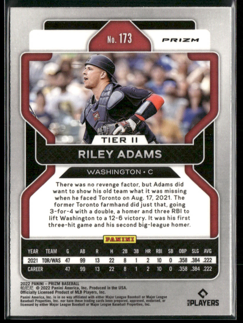 Riley Adams 2022 Panini Prizm Red/White/Blue Prizm #173 RC Washington Nationals