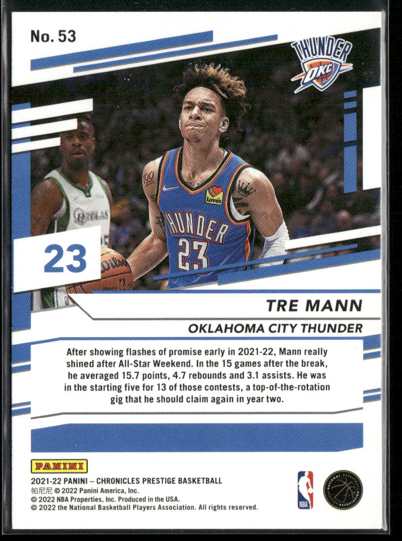 Tre Mann 2021-22 Panini Chronicles #53 RC Oklahoma City Thunder