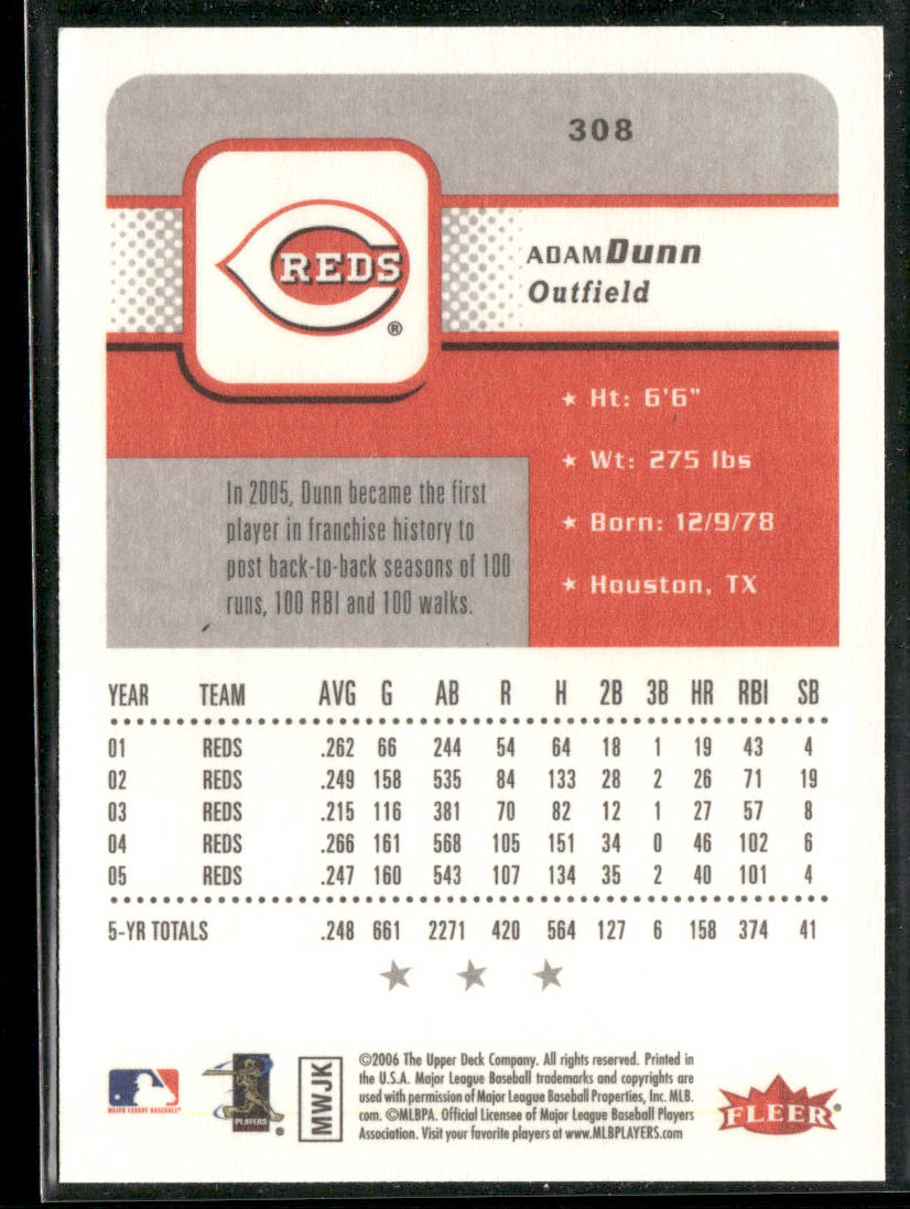 Adam Dunn 2006 Fleer #308 Cincinnati Reds
