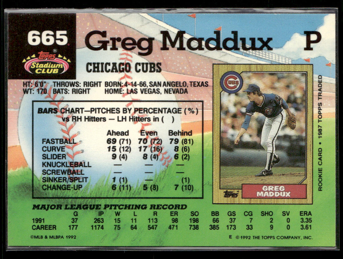 Greg Maddux 1992 Stadium Club #665b Chicago Cubs