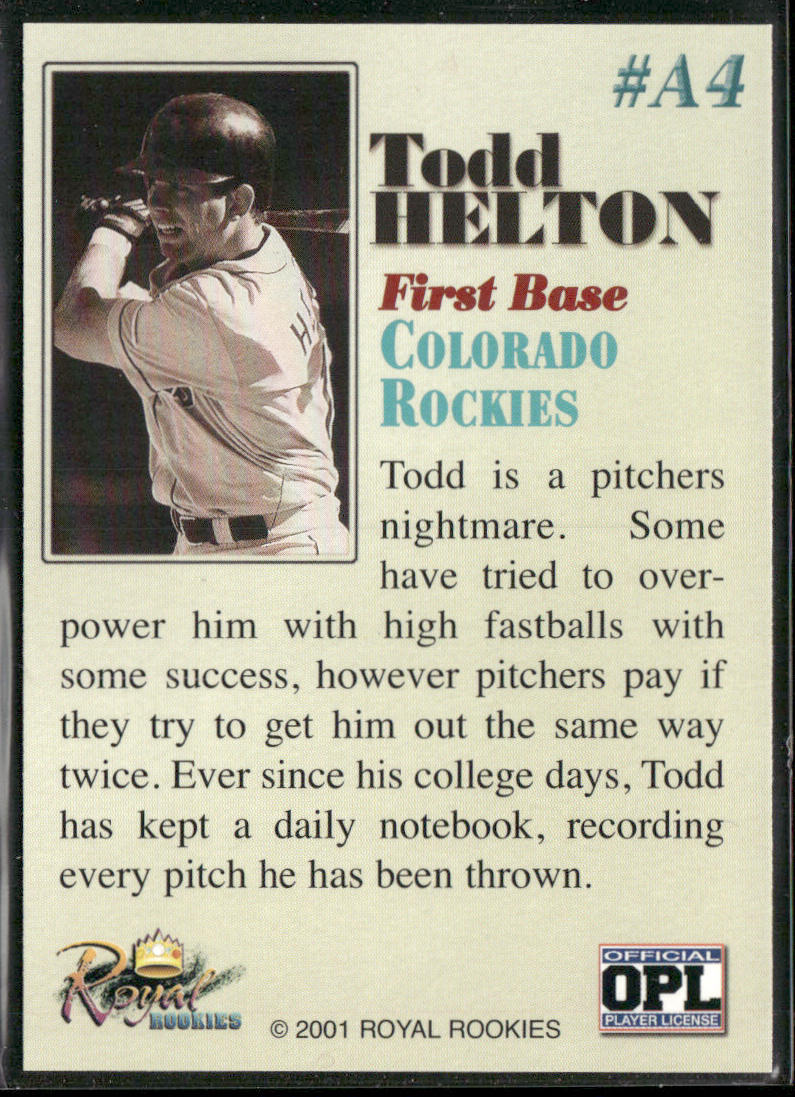Todd Helton 2001 Royal Rookies Throwbacks Amazing Limited Edition #A4