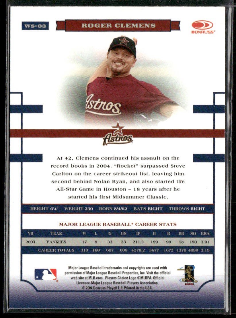 Roger Clemens 2004 Donruss World Series #WS-83 Houston Astros