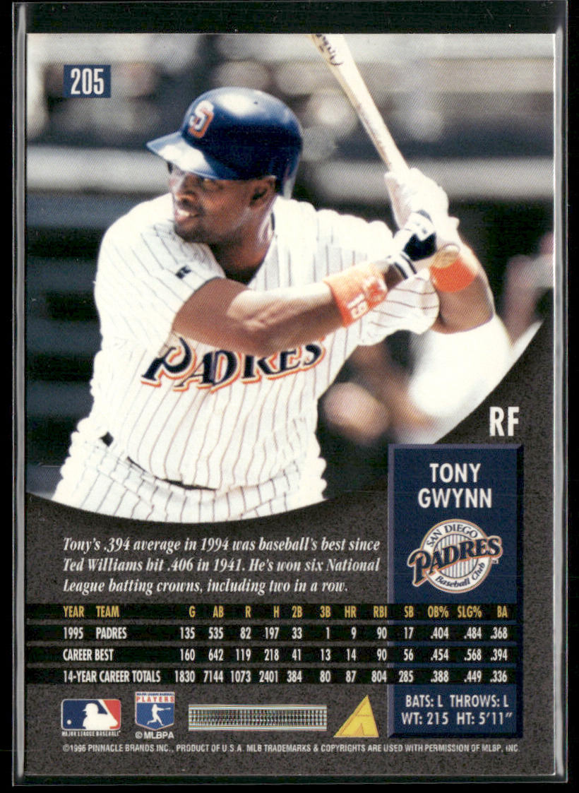 Tony Gwynn 1996 Pinnacle #205 San Diego Padres
