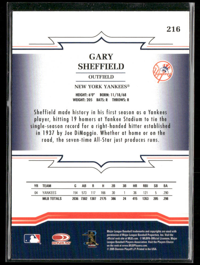 Gary Sheffield 2005 Donruss Throwback Threads #216 New York Yankees