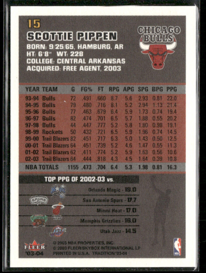 Scottie Pippen 2003-04 Fleer Tradition #15 Chicago Bulls