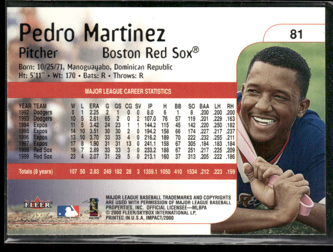 Pedro Martinez 2000 Fleer Impact #81 Boston Red Sox back