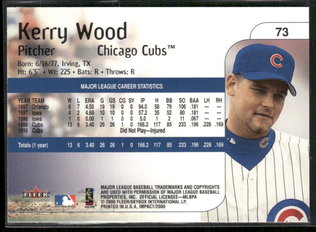 Kerry Wood 2000 Fleer Impact #73 Chicago Cubs