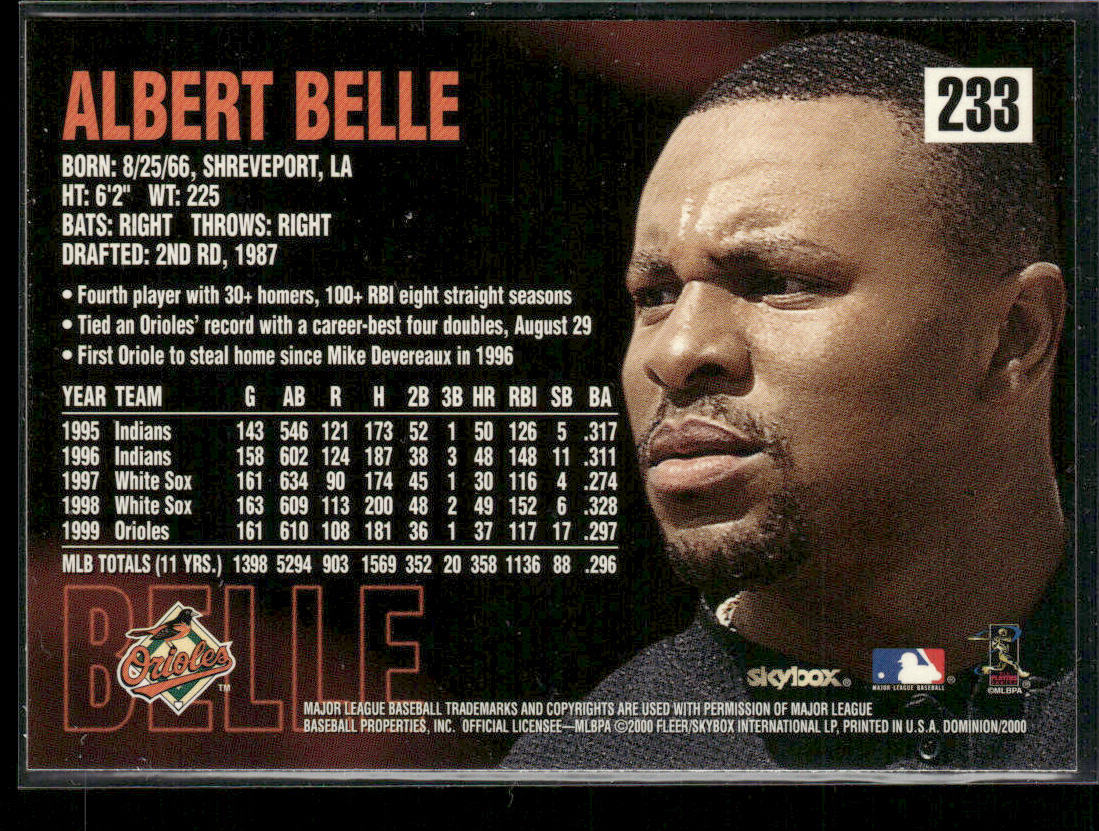 Albert Belle 2000 SkyBox Dominion #233 Baltimore Orioles