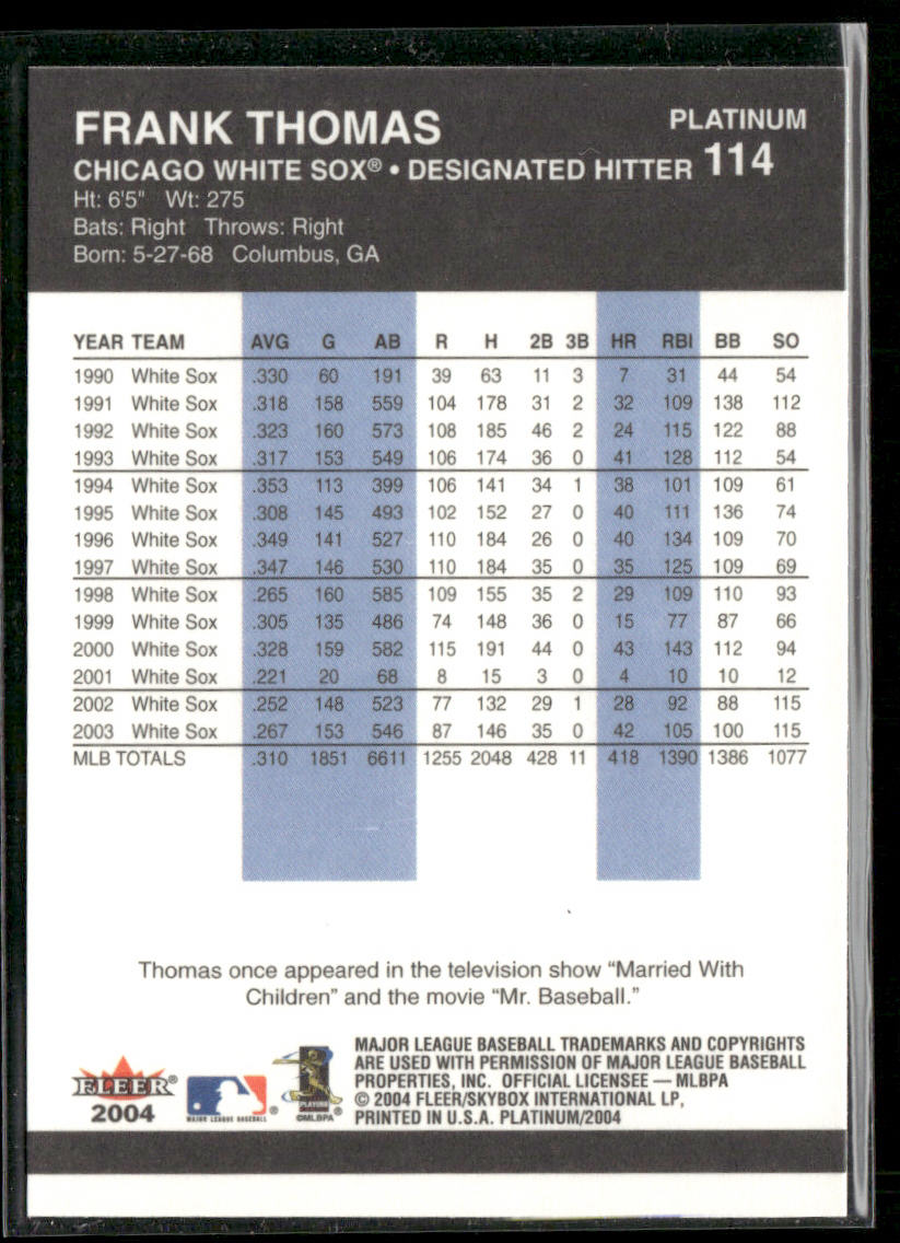 Frank Thomas 2004 Fleer Platinum #114 Chicago White Sox back