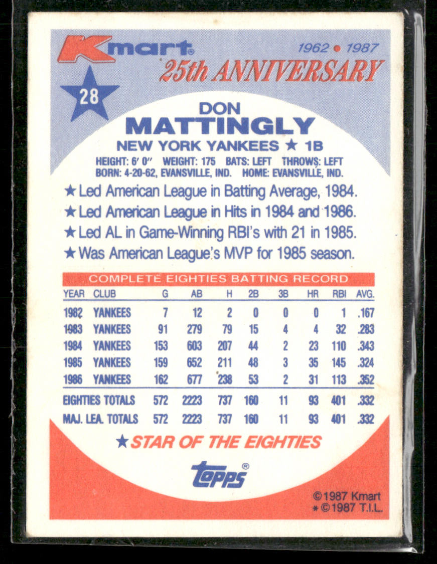 Don Mattingly 1987 Topps Kmart 25th Anniversary Baseball's Stars #28