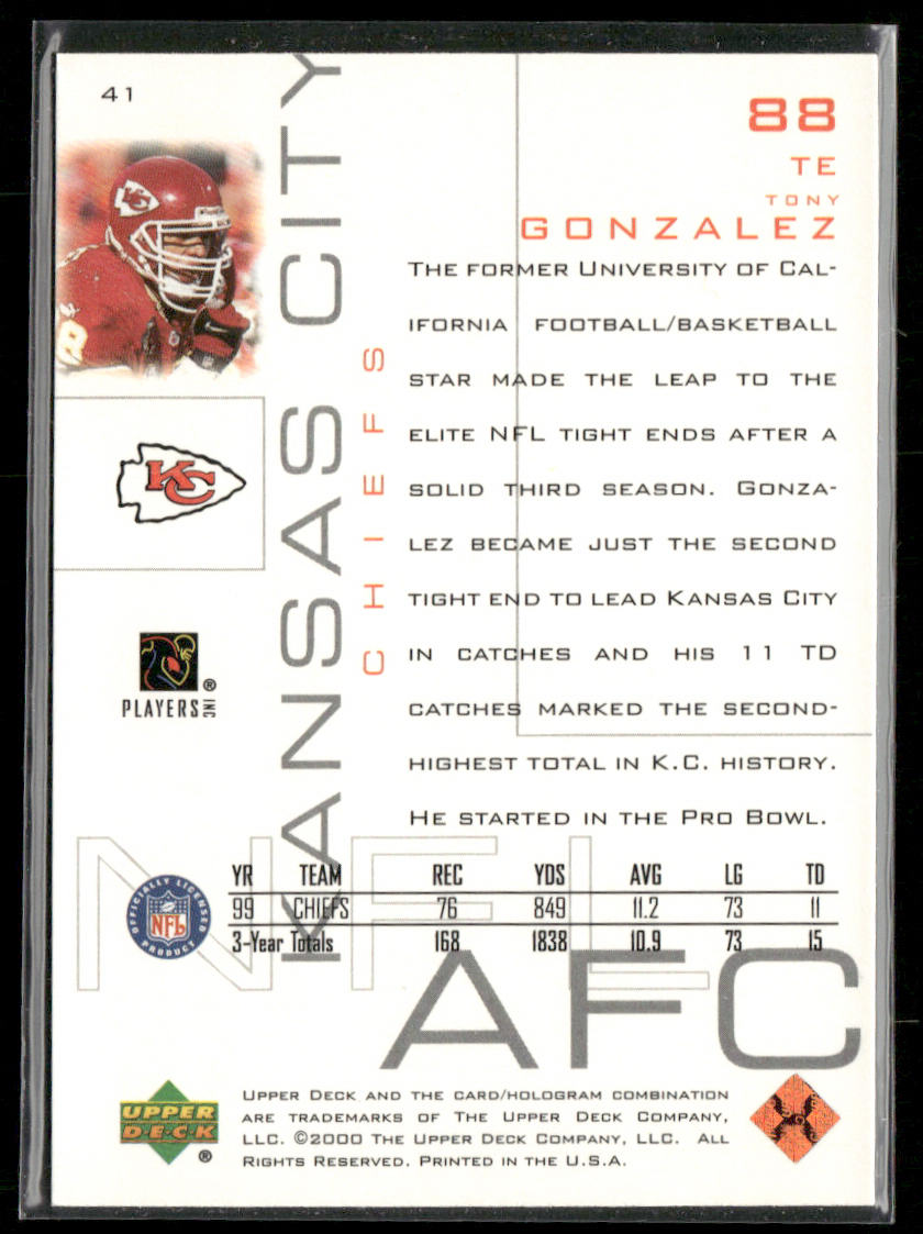 Tony Gonzalez 2000 Upper Deck Pros & Prospects #41 Kansas City Chiefs