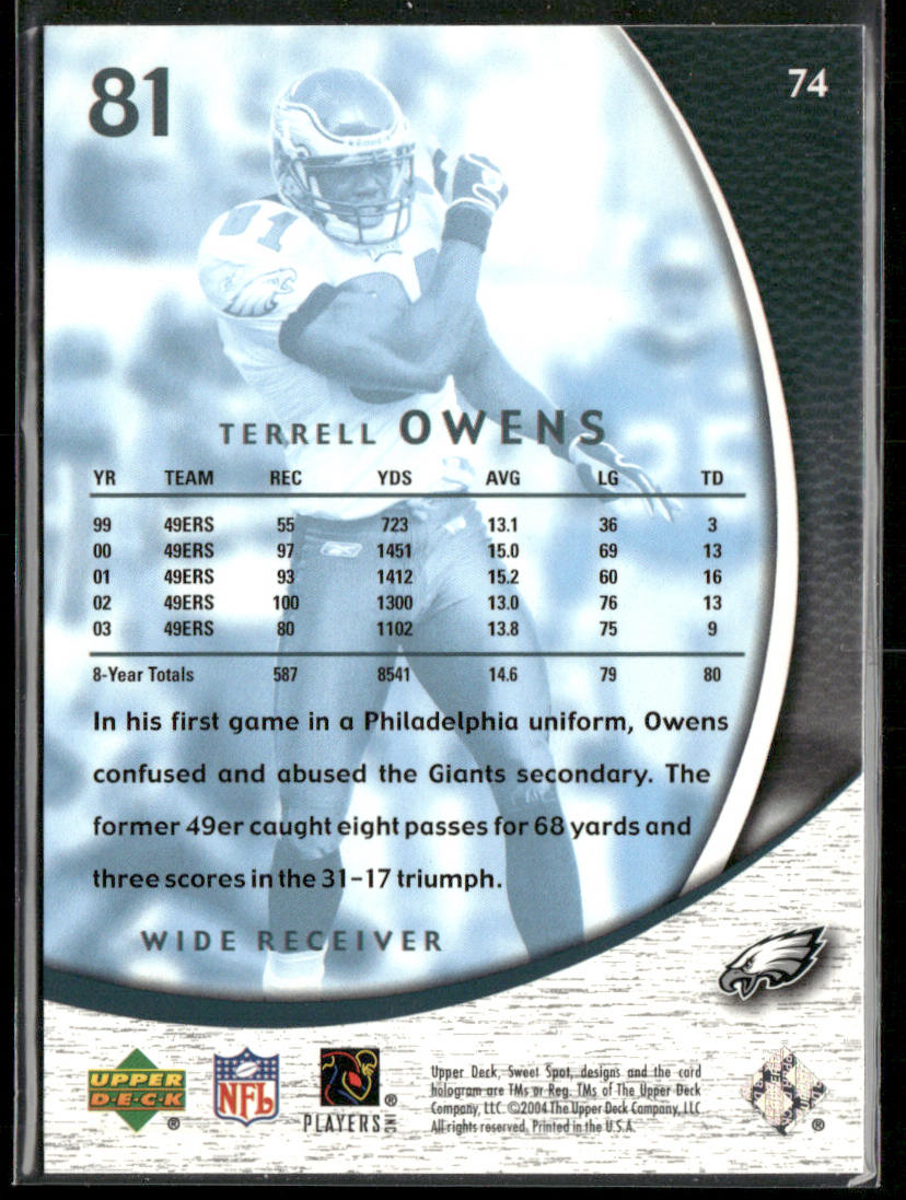 Terrell Owens 2004 Upper Deck Sweet Spot #74 Philadelphia Eagles