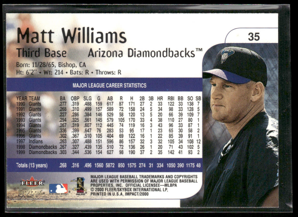 Matt Williams 2000 Fleer Impact #35 Arizona Diamondbacks