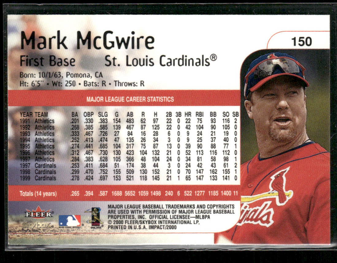 Mark McGwire 2000 Fleer Impact #150 St. Louis Cardinals back