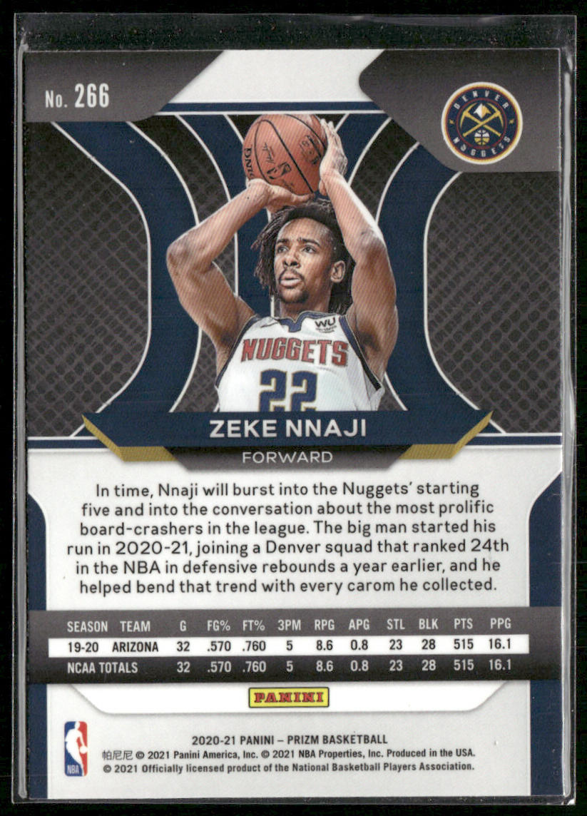 Zeke Nnaji 2020-21 Panini Prizm #266 RC Denver Nuggets