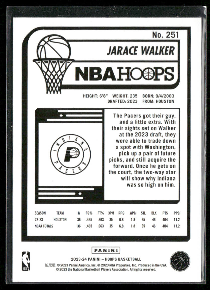 Jarace Walker 2023-24 Hoops #251 RC Indiana Pacers