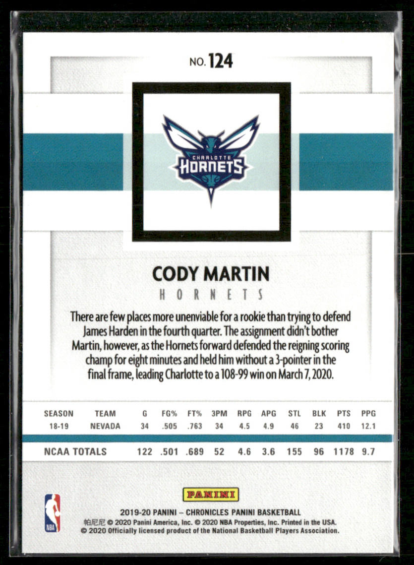 Cody Martin 2019-20 Panini Chronicles #124 RC Charlotte Hornets