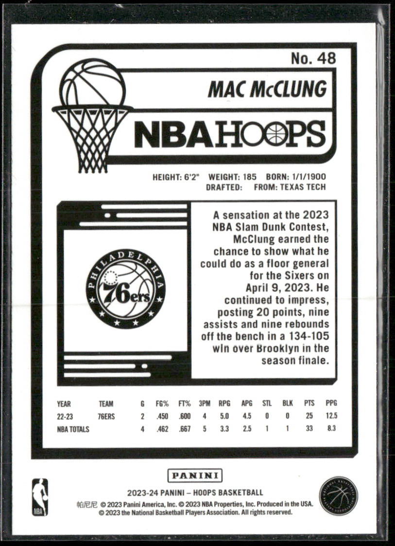 Mac McClung 2023-24 Hoops #48 Philadelphia 76ers
