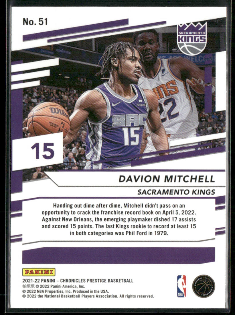 Davion Mitchell 2021-22 Panini Chronicles #51 RC Sacramento Kings