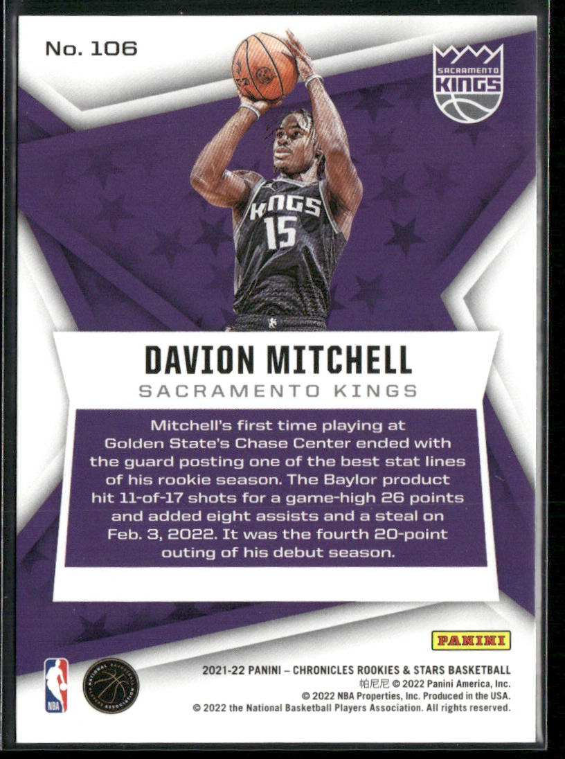 Davion Mitchell 2021-22 Panini Chronicles #106 RC Sacramento Kings