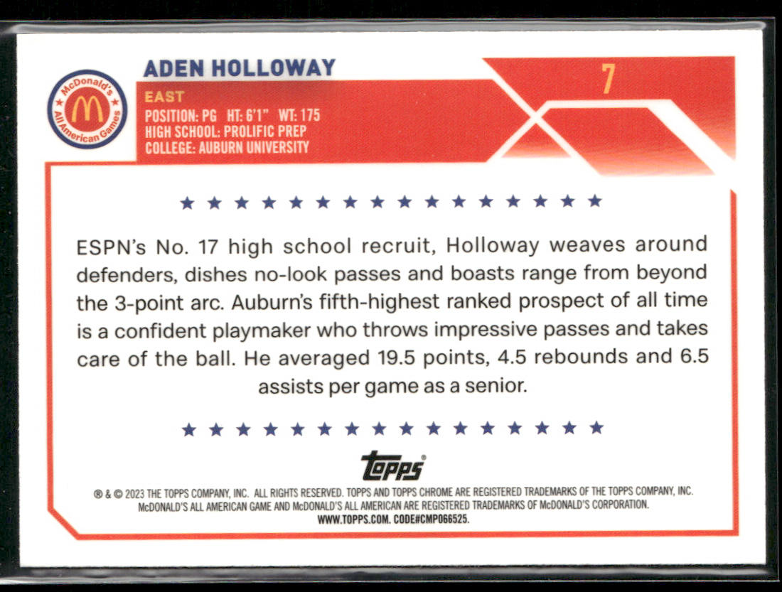 Aden Holloway 2023 Topps Chrome McDonald's All American #7