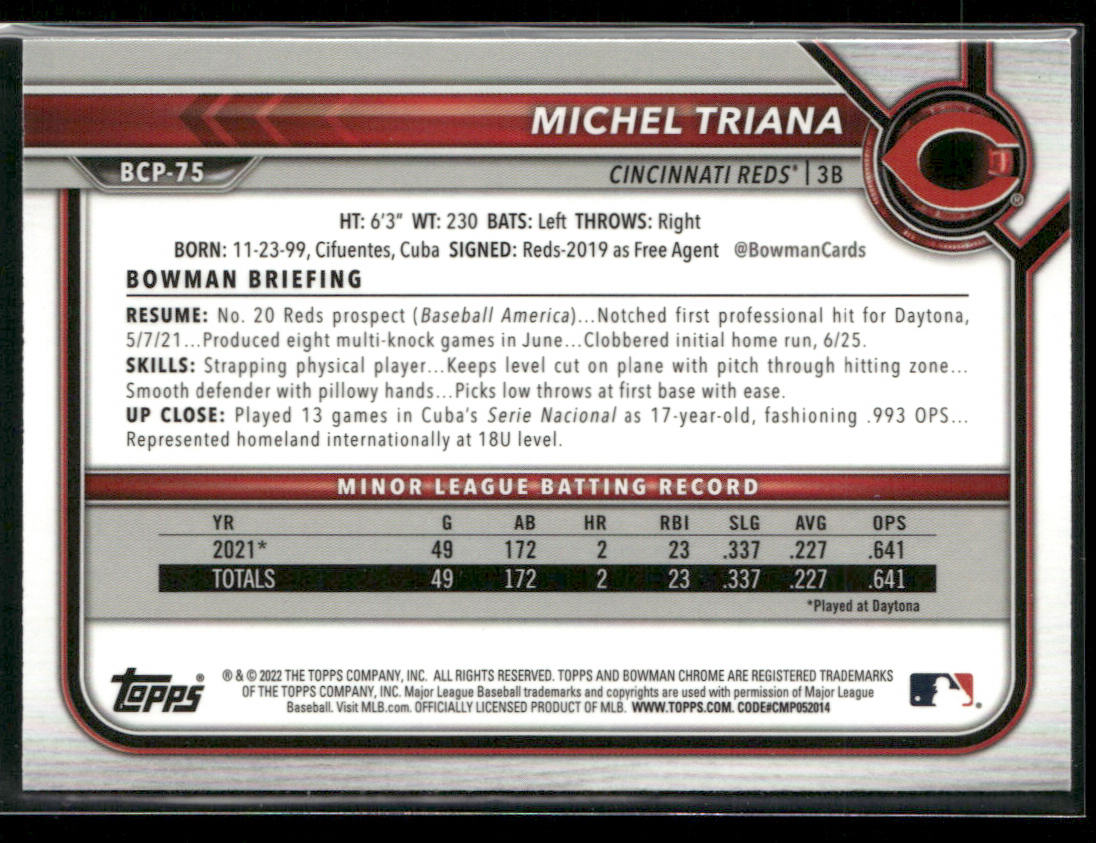 Michel Triana 2022 Bowman Chrome Prospects Mojo Refractors #BCP-75 Reds