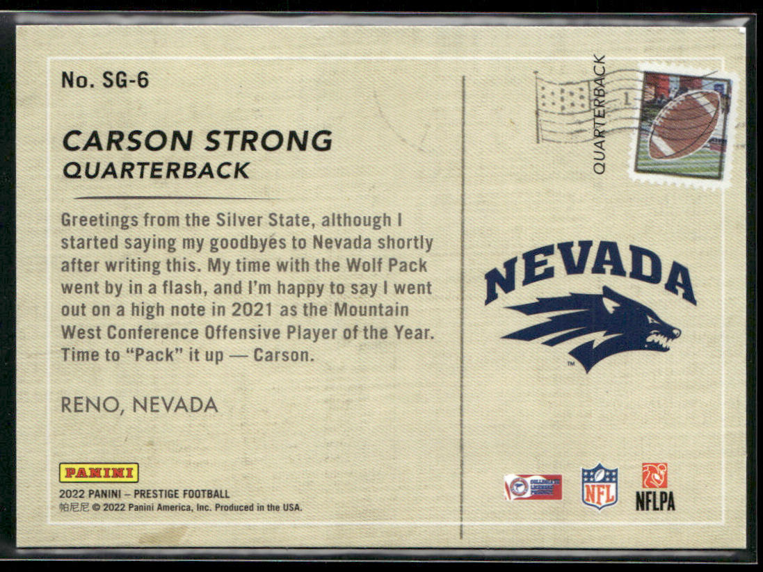 Carson Strong 2022 Panini Prestige Seasons Greetings #SG-6 Nevada Wolf Pack