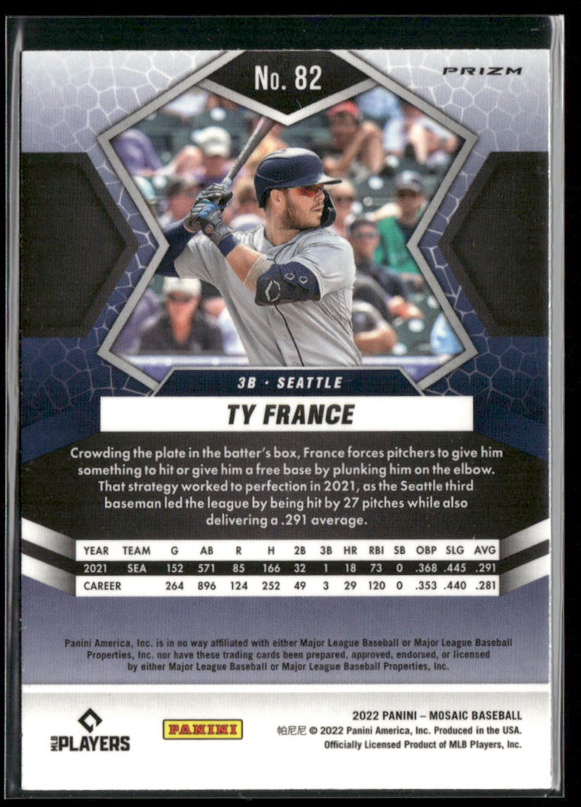Ty France 2022 Panini Mosaic Silver Prizm #82 Seattle Mariners