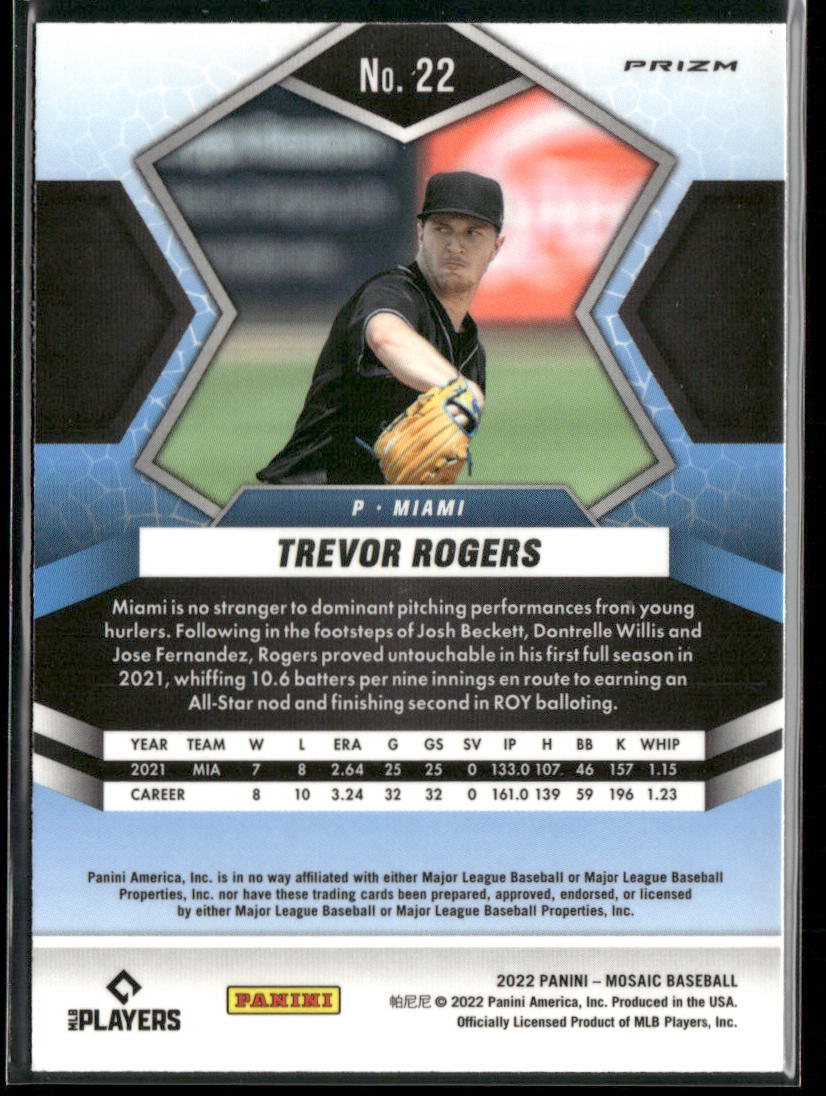 Trevor Rogers 2022 Panini Mosaic Green Mosaic #22 Miami Marlins