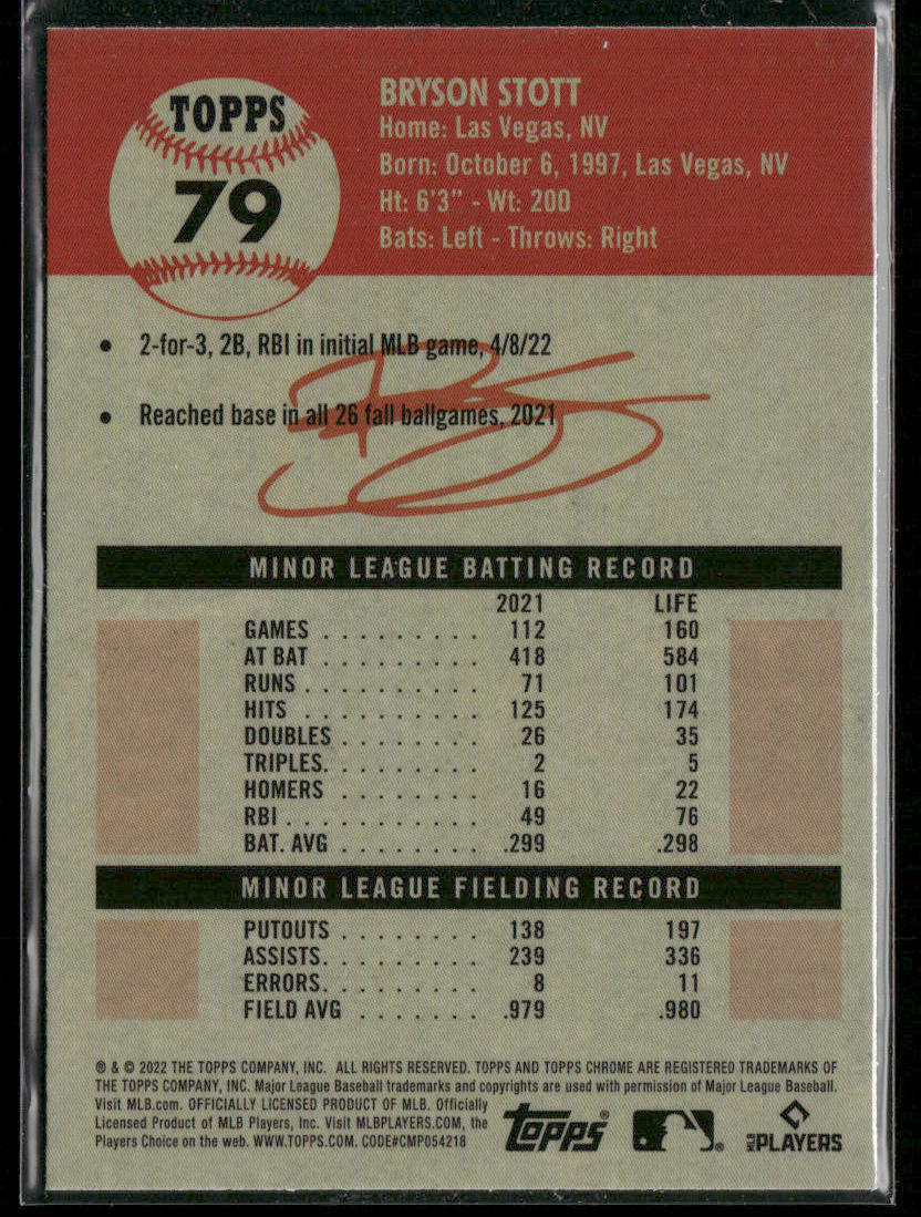 Bryson Stott 2022 Topps Chrome Platinum Anniversary #79 RC Philadelphia Phillies