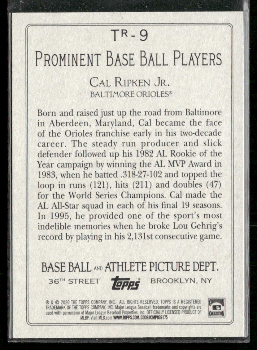Cal Ripken Jr. 2020 Topps Turkey Red 2020 (Series 2) #TR-9 Baltimore Orioles