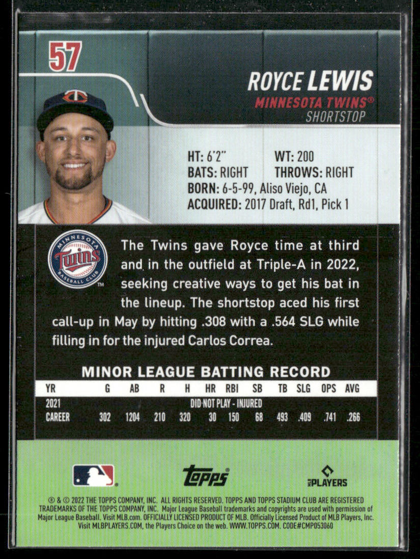 Royce Lewis 2022 Stadium Club #57 RC Minnesota Twins