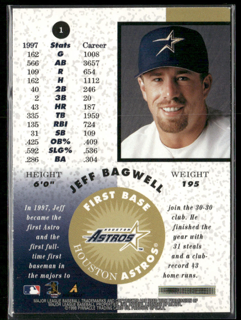 Jeff Bagwell 1998 Pinnacle Mint Collection Bronze #1 Houston Astros back