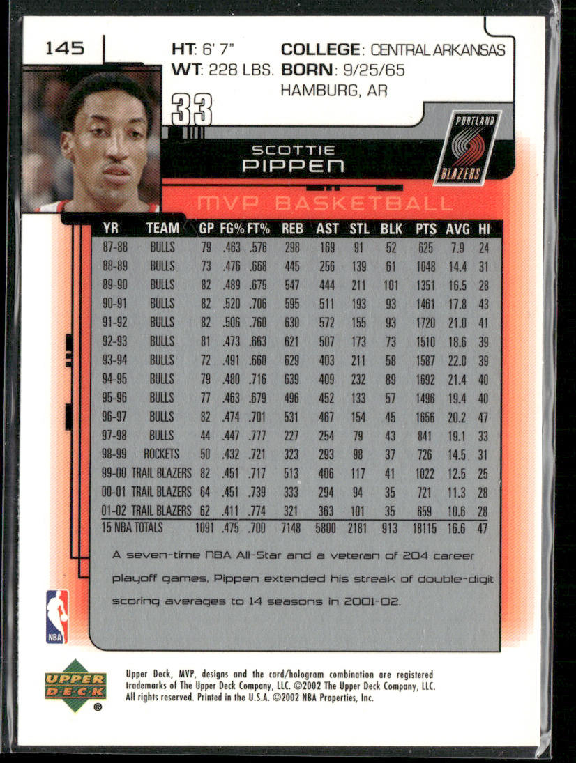 Scottie Pippen 2002-03 Upper Deck MVP #145 Portland Trail Blazers