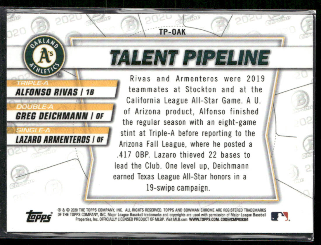 Rivas/Deichmann/Armenteros 2020 Bowman Chrome Talent Pipeline #TP-OAK Athletics