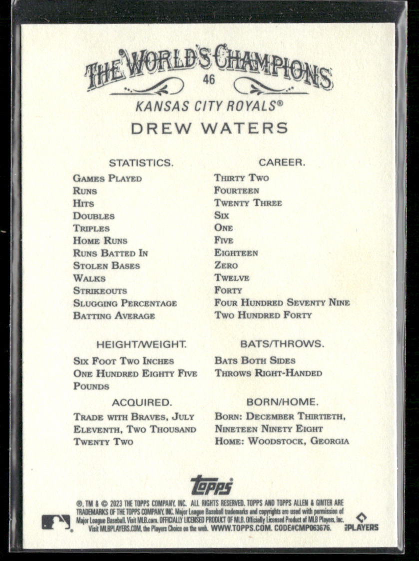 Drew Waters 2023 Topps Allen & Ginter #46 RC Kansas City Royals