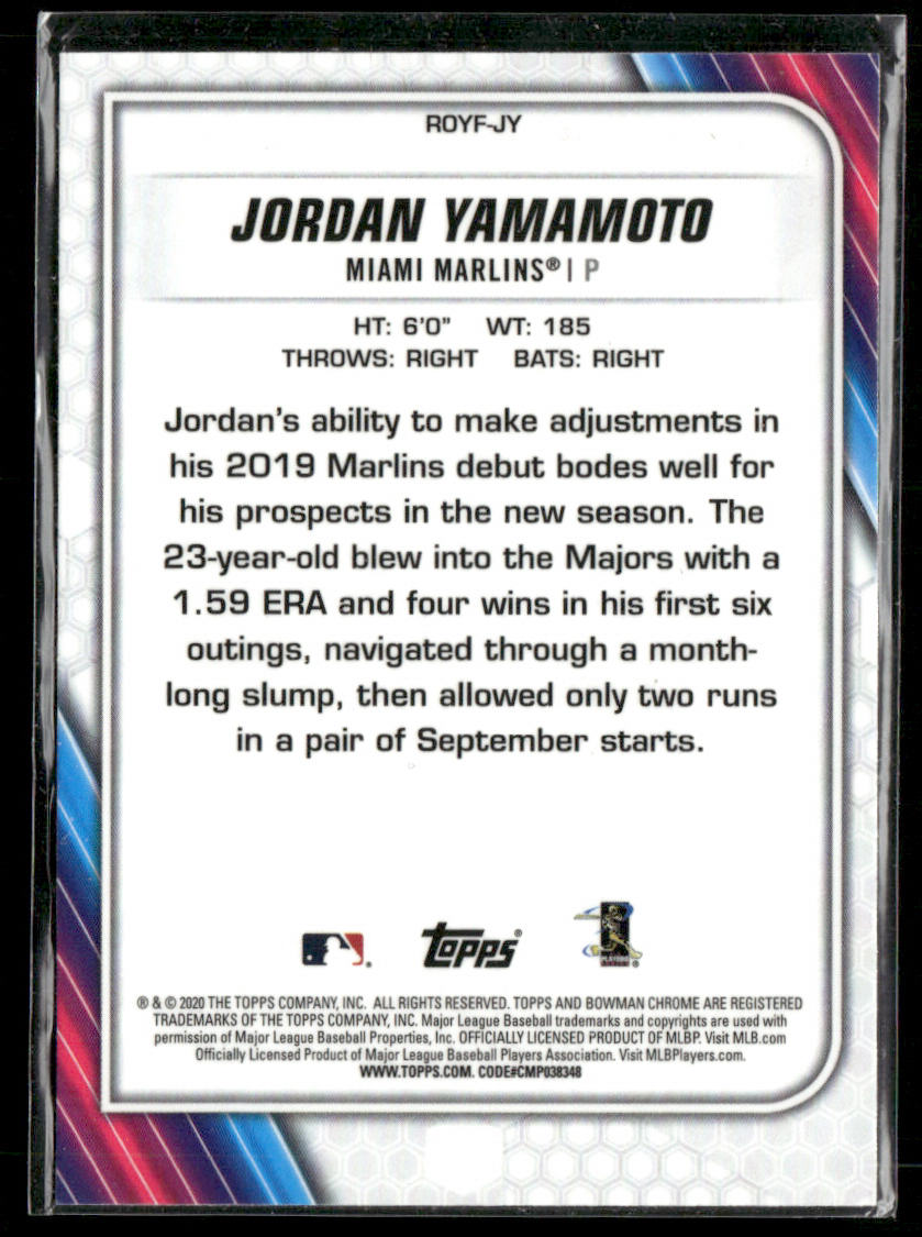Jordan Yamamoto 2020 Bowman Chrome Rookie of the Year Favorites #ROYF-JY Marlins