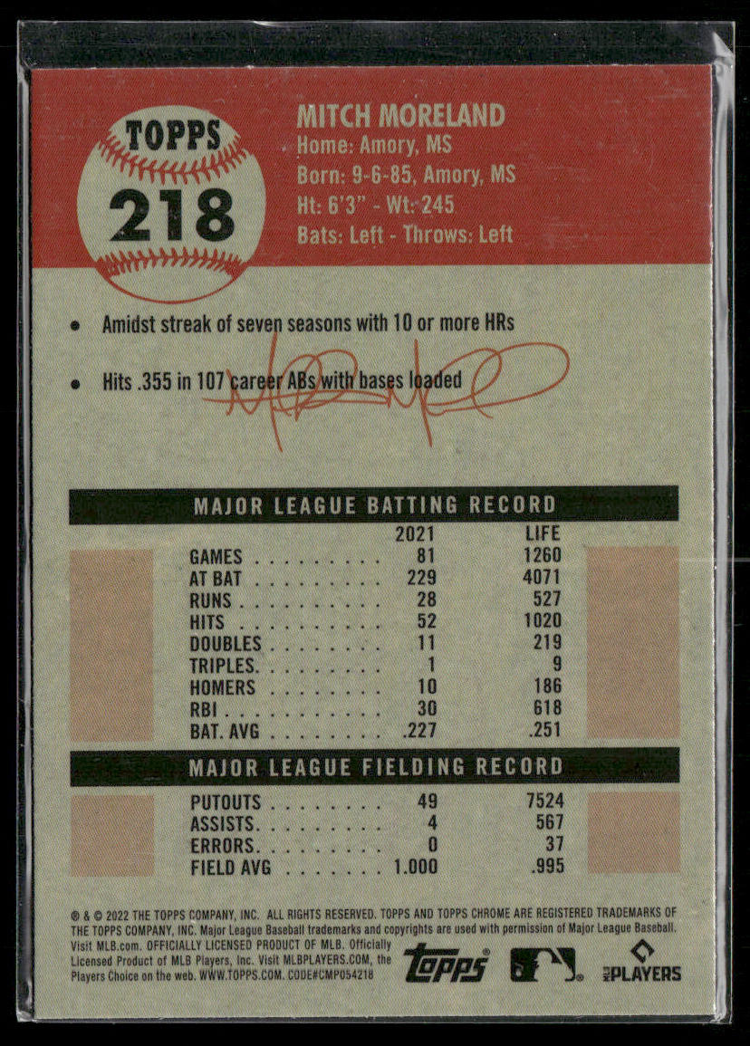 Mitch Moreland 2022 Topps Chrome Platinum Anniversary #218 Oakland Athletics