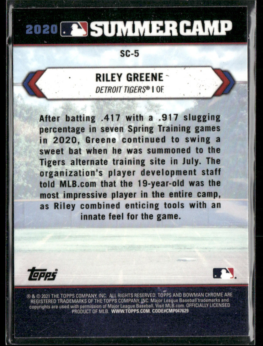Riley Greene 2021 Bowman Chrome 2020 Summer Camp #SC-5 Detroit Tigers