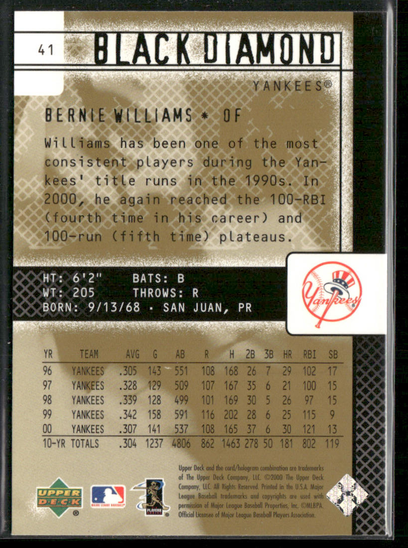 Bernie Williams 2000 Upper Deck Black Diamond Rookie Edition #41 Yankees