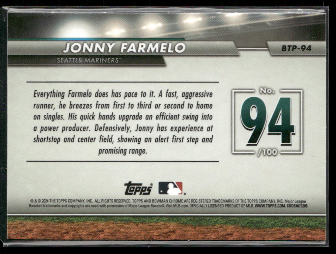 Jonny Farmelo 2024 Bowman Bowman Scouts' Top 100 #BTP-94 Seattle Mariners