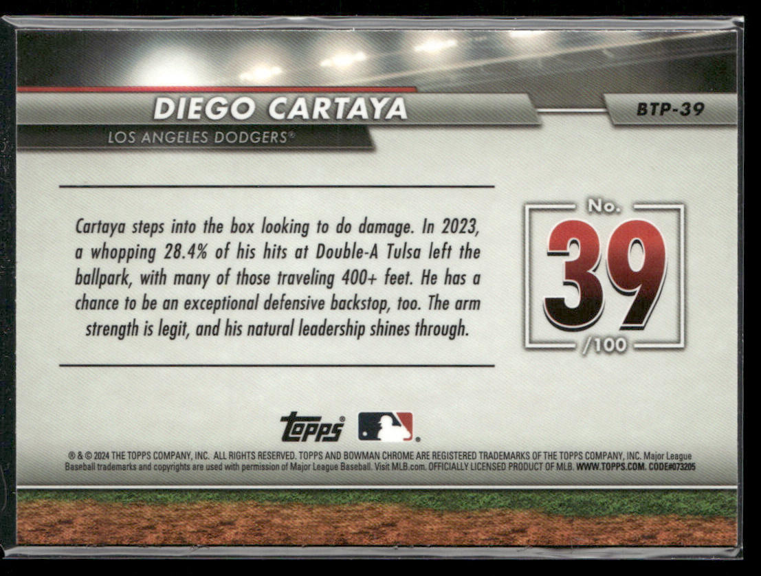 Diego Cartaya 2024 Bowman Bowman Scouts' Top 100 #BTP-39 Los Angeles Dodgers